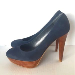 EUC STUART WEITZMAN Blue Suede Platform Heels